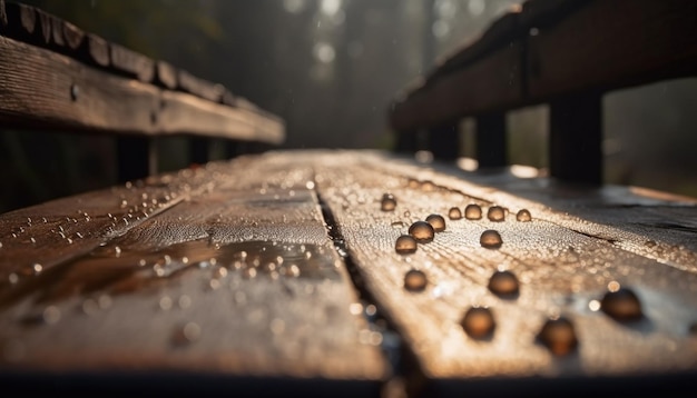 Foto gratuita la gota de agua mojada en el tablón de madera refleja la naturaleza abstracta generada por la ia