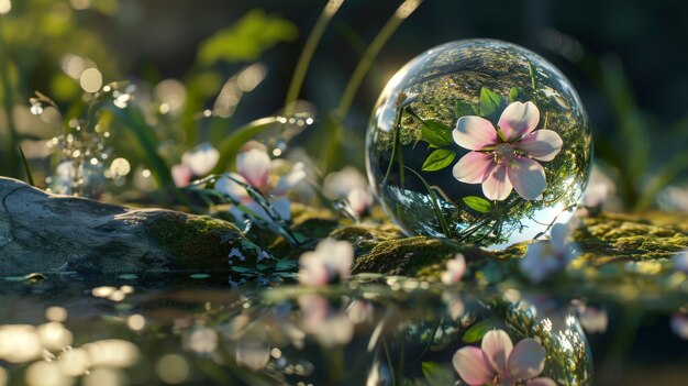 Gota de agua realista con un ecosistema para el día mundial del agua.