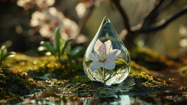 Gota de agua realista con un ecosistema para el día mundial del agua.