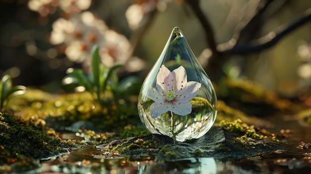 Gota de agua realista con un ecosistema para el día mundial del agua.