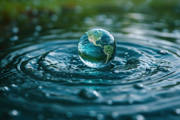 Gota de agua realista con un ecosistema.