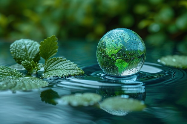 Gota de agua realista con un ecosistema.