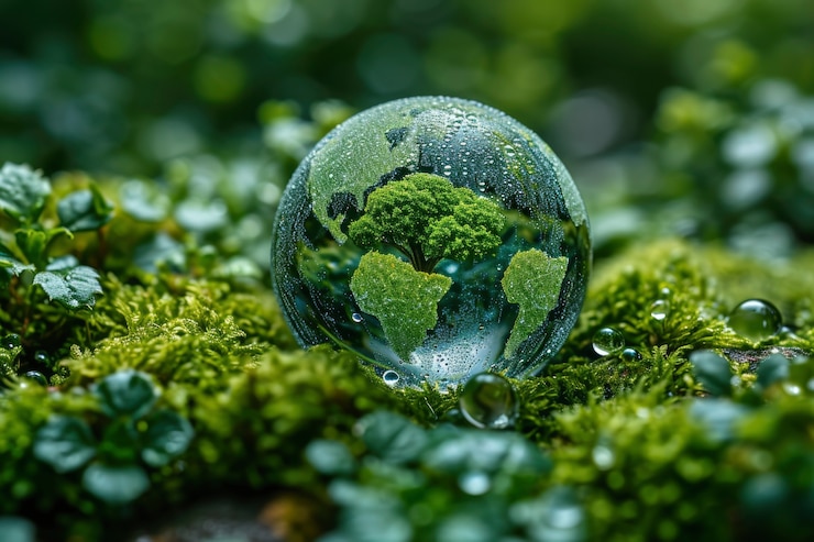 Foto gratuito gota de agua realista con un ecosistema.