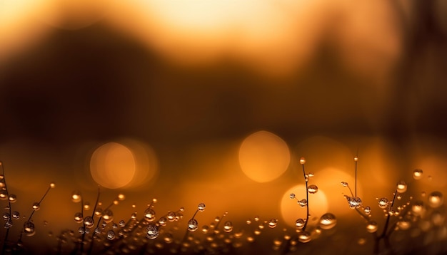 Gota de lluvia brillante iluminó una flor amarilla en la noche generada por IA