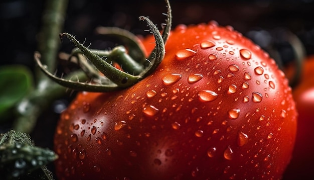 Foto gratuita gota de tomate maduro mojado con frescura de rocío generada por ia