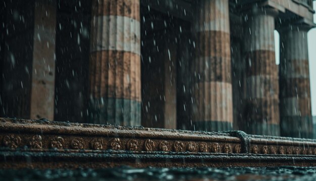 Gotas de lluvia en el patrón de naturaleza de arquitectura antigua generado por AI