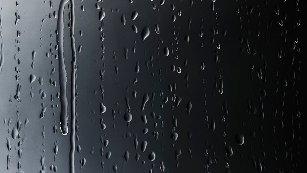 Gotas de lluvia sobre fondo negro de vidrio