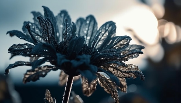 Foto gratuita gotas de rocío frescas sobre pétalos de flores azules generadas por ia