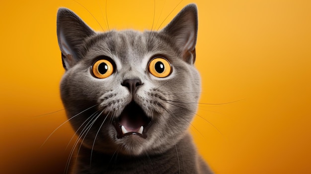 Foto gratuita gracioso gato británico de pelo corto con expresión divertida sobre fondo naranja