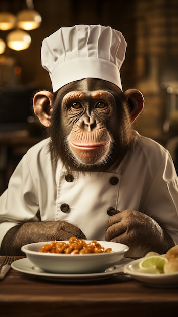 Foto gratuita gracioso mono vistiendo traje de cocinero