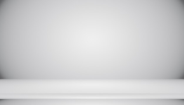 Gradiente gris blanco oscuro vacío abstracto con iluminación de viñeta sólida negra Fondo de pared y piso de estudio y uso como telón de fondo. Fondo de sala blanca vacía con espacio para texto e imagen.