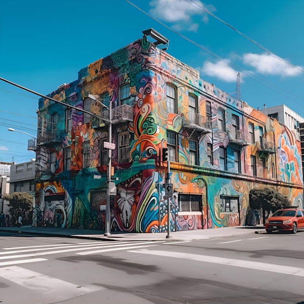 Graffiti colorido en un edificio en San Francisco