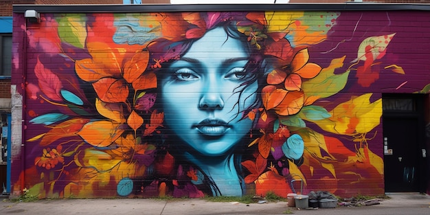 Foto gratuita graffiti de retrato de mujer hermosa