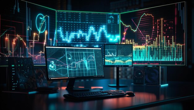 El gráfico brillante muestra un crecimiento financiero exitoso generado por IA