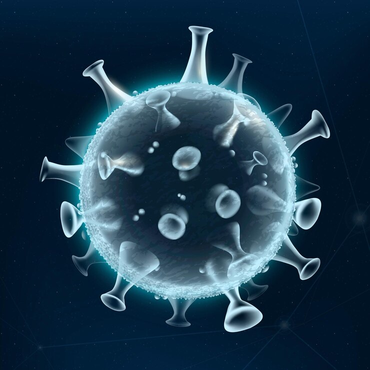 Foto gratuito gráfico de neón azul de biotecnología celular de virus covid-19