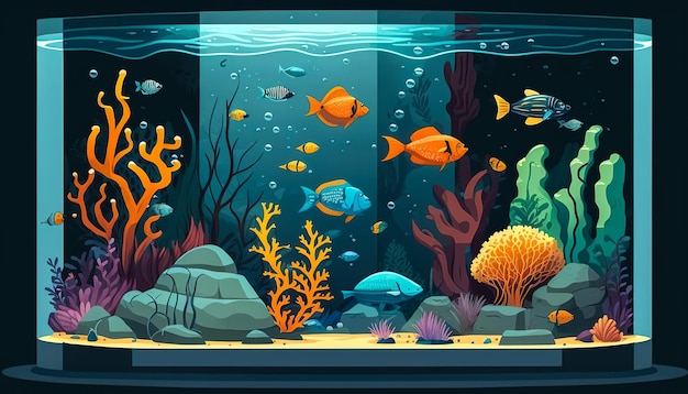 Gran acuario de cristal con IA generativa de peces