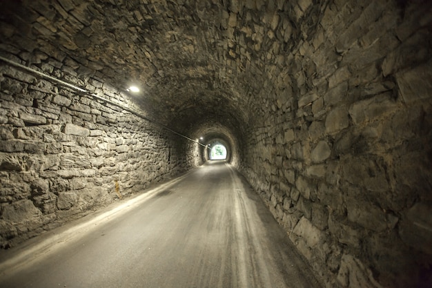 Foto gratuita gran foto de la entrada de un antiguo túnel de piedra desde el otro extremo de un antiguo túnel de piedra