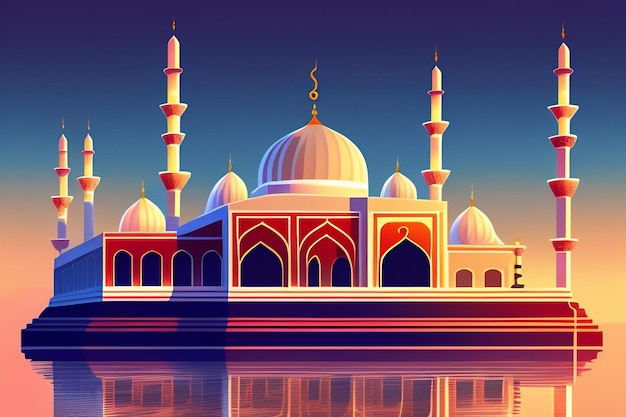 Foto gratuita una gran mezquita con un cielo azul y las palabras el nombre en la parte superior