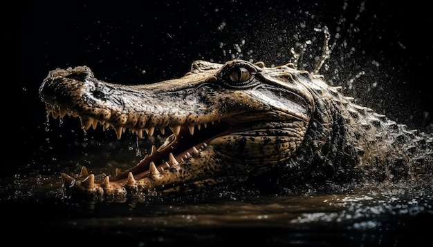 Los grandes dientes de un cocodrilo furioso representan un peligro para la IA generativa bajo el agua