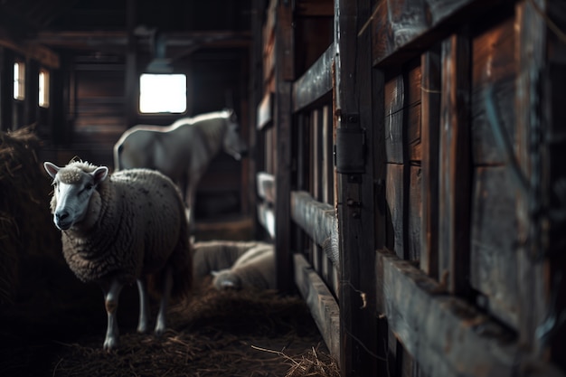 Foto gratuita granja de ovejas fotorrealista