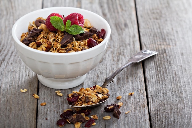 Foto gratuita granola de chocolate para el desayuno