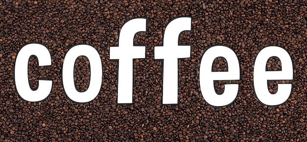 Granos de café en forma de la palabra café aislados sobre un fondo blanco