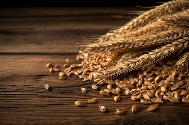 Foto gratuita granos de cereal en una mesa de madera cerca de centeno o grano de trigo