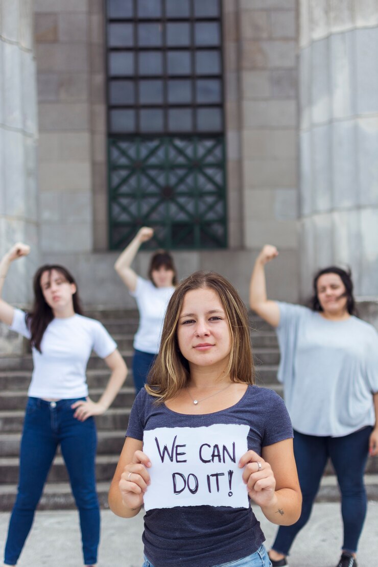 Foto gratuito grupo de activistas femeninas que se manifiestan juntas