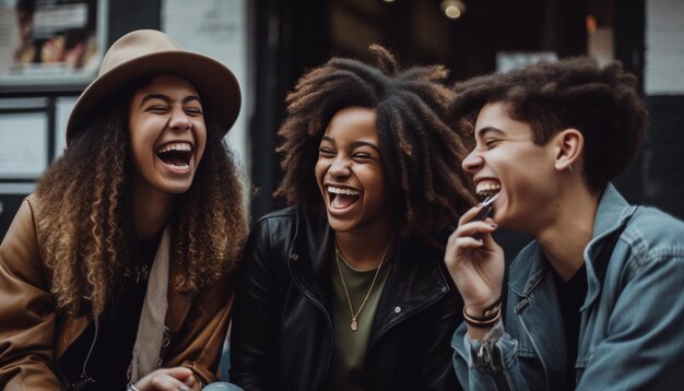 Grupo alegre de adultos jóvenes que disfrutan de la vida nocturna generada por IA