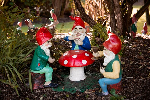 Grupo de diferentes gnomos de jardín divertidos.