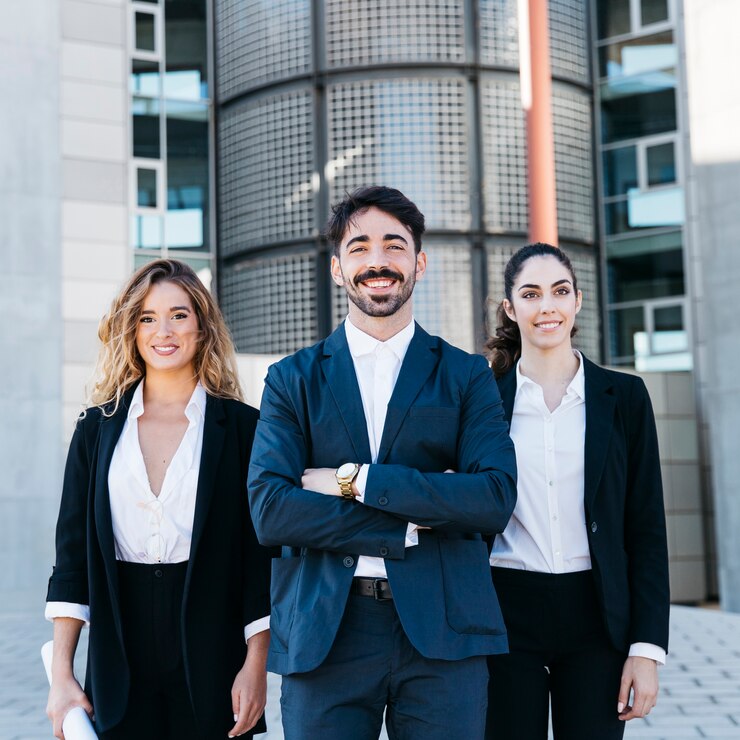 Foto gratuito grupo de gente de negocios amables