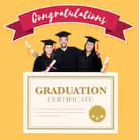 Foto gratuita grupo de graduados en toga y birrete con certificado de graduación.
