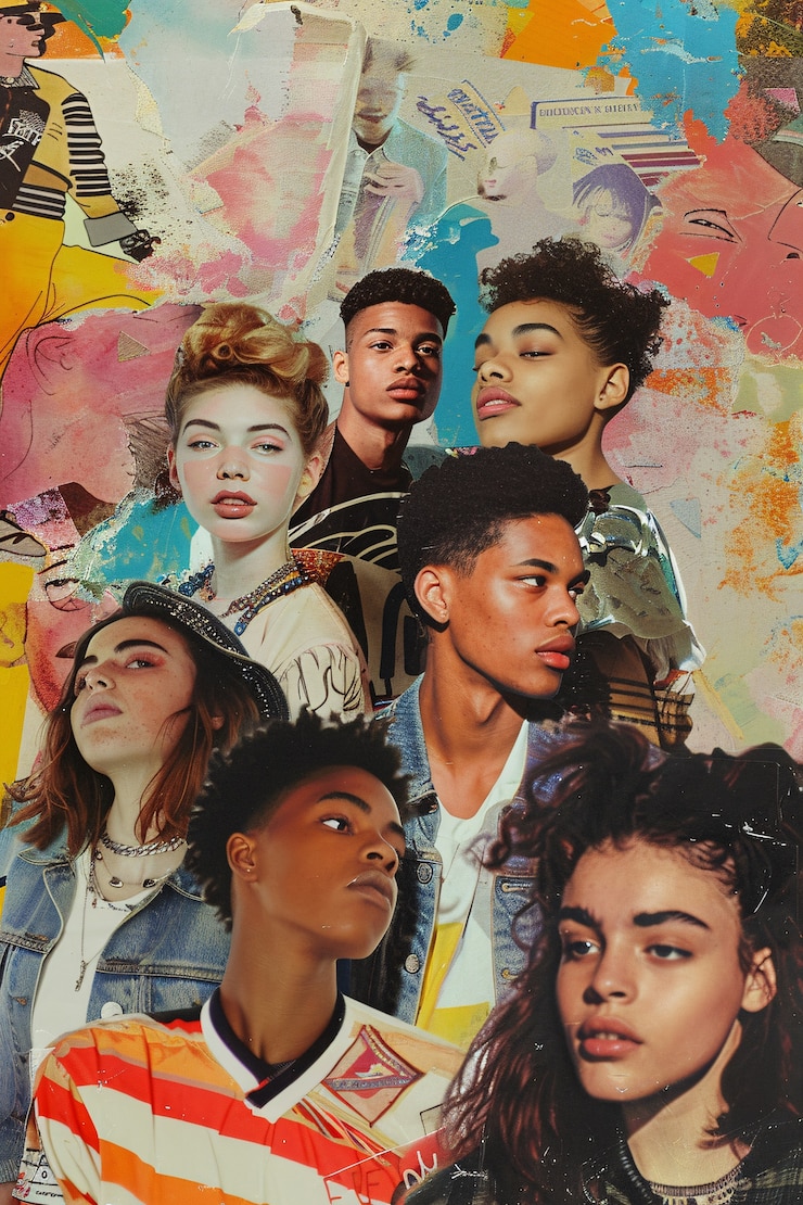 Foto gratuito grupo juvenil con antecedentes inspirados en el pop