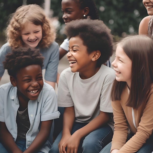 Foto gratuita un grupo de niños afroamericanos sonrientes mirando a la cámara en el parque