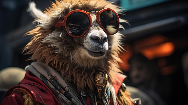 Grupo de perros con gafas de sol de aviador y chaqueta de invierno Foto de estudio