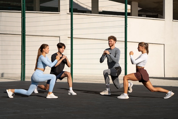 Foto gratuita grupo de personas trabajando juntos al aire libre