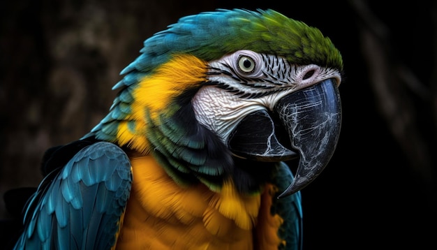 Guacamaya vibrante posada en una rama en la selva tropical generada por IA