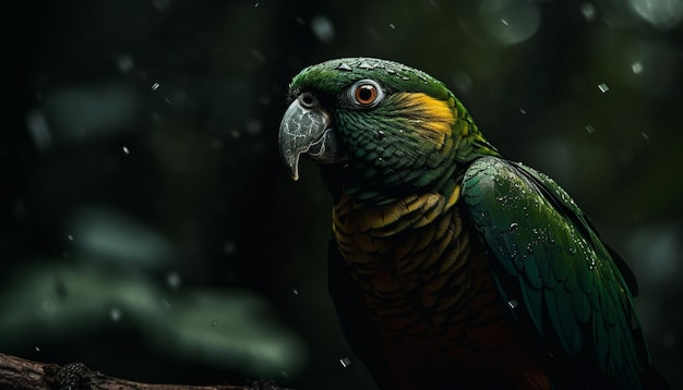 Foto gratuita guacamaya vibrante posada en una rama de selva tropical húmeda generada por ia