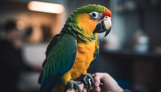 Foto gratuita guacamayo vibrante posado en una rama comiendo comida ai generativa