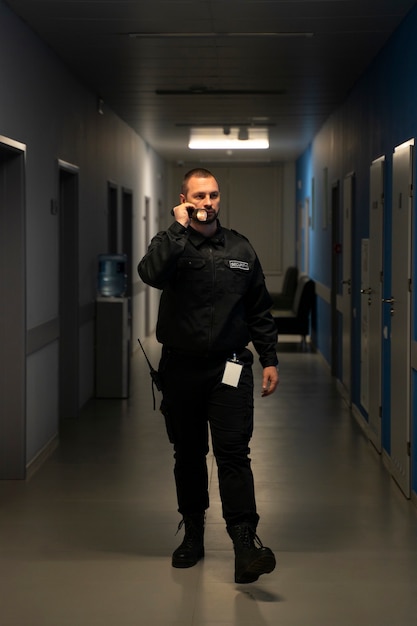 Foto gratuita guardia de seguridad en el lugar de trabajo