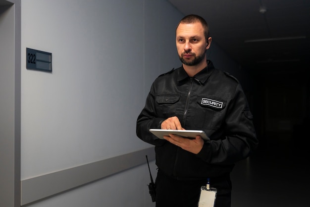 Foto gratuita guardia de seguridad en el lugar de trabajo