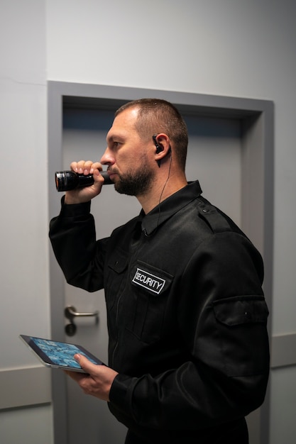 Foto gratuita guardia de seguridad en el lugar de trabajo