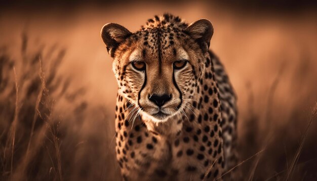 Guepardo majestuoso contemplando la belleza del atardecer generada por IA