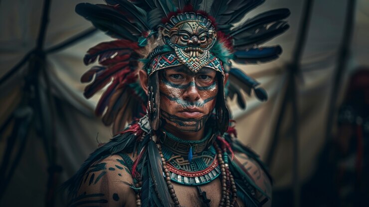 Foto gratuito guerrero y líder del antiguo imperio perdido de los mayas e incas.