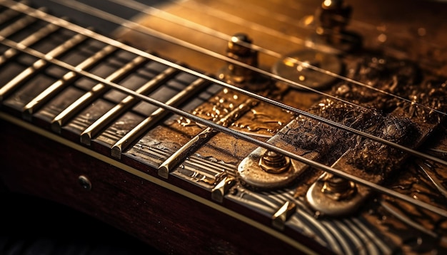 Foto gratuita guitarra acústica antigua sobre mesa de madera tocando música clásica generada por ia