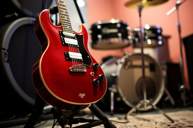 Guitarra eléctrica fotorrealista y naturaleza muerta