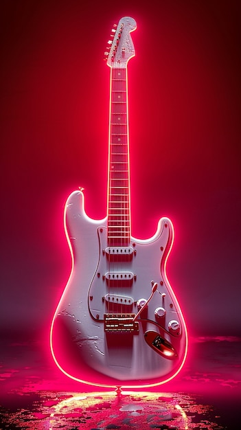 Foto gratuita guitarra eléctrica con luz de neón naturaleza muerta