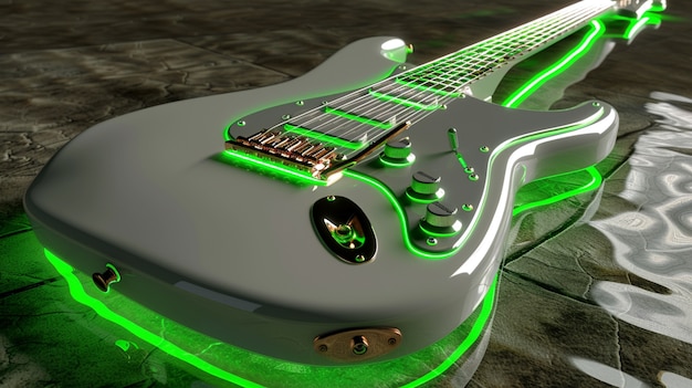 Guitarra eléctrica con luz de neón