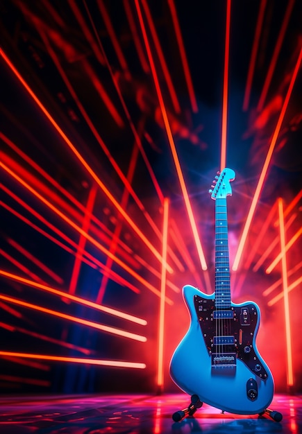 Foto gratuita guitarra eléctrica con luz de neón