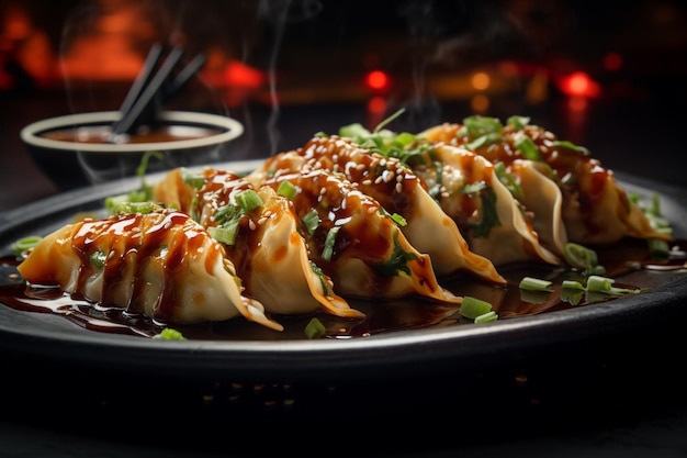 Foto gratuita gyoza dumplings cerca de los aperitivos del menú de comida asiática